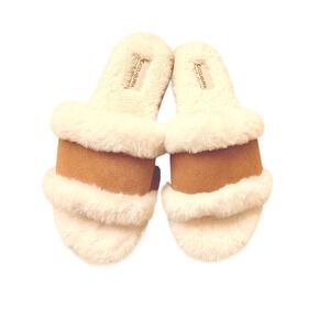 NWOT Koolaburra by UGG Fuzz-ee Chestnut Faux Fur Slide Slippers Lounge Cozy Wom8